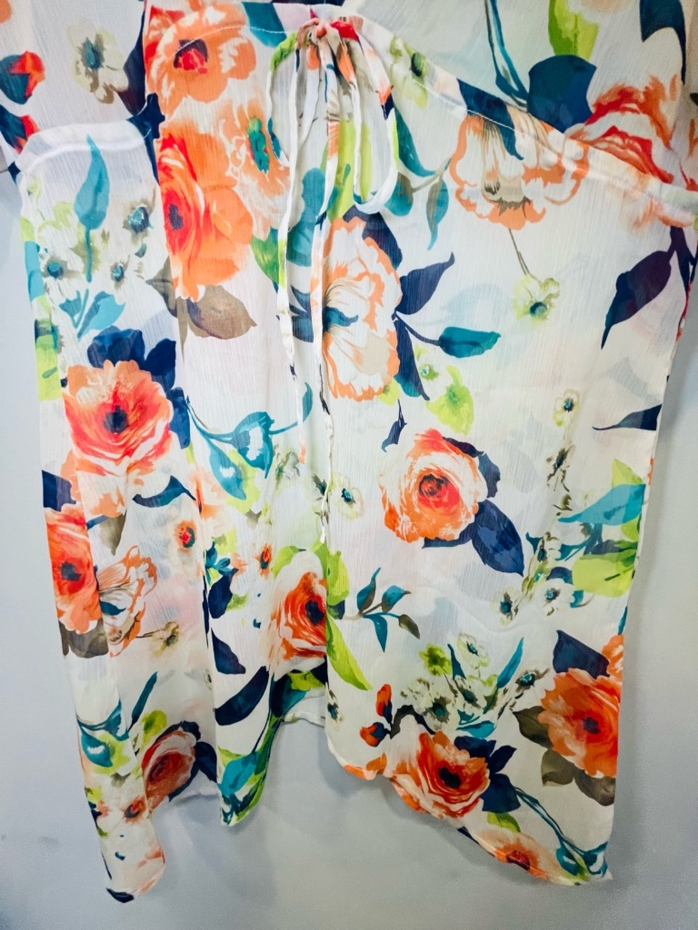 Tommy Bahama White Floral Tie-Front Tunic coverup with Orange & Blue Blooms - Picture 5 of 8
